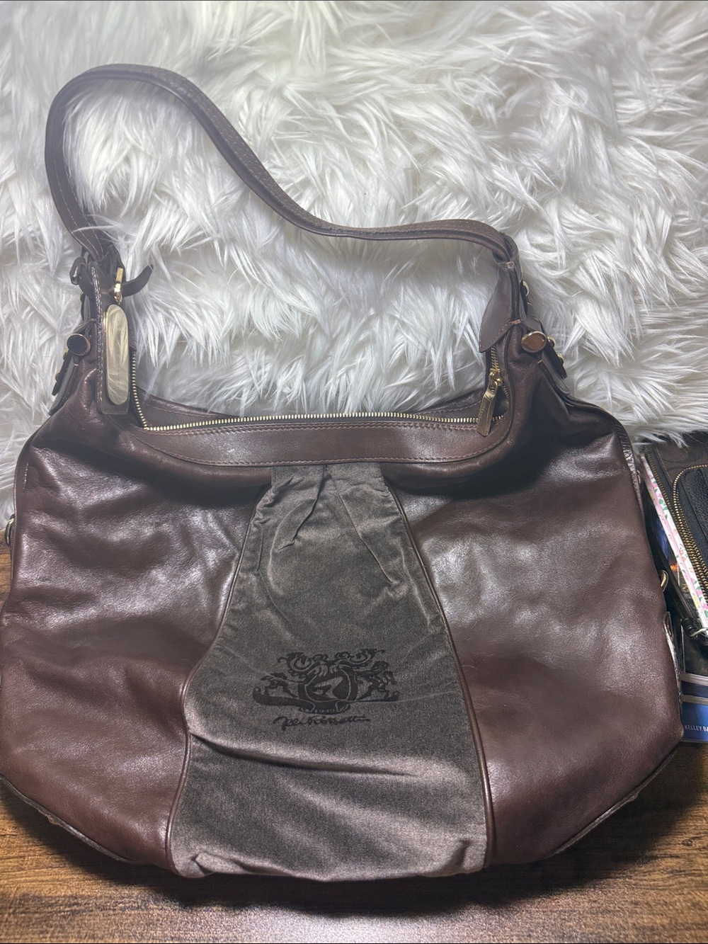 Fratelli Rossetti Brown Leather Shoulder Bag with Suede Panel